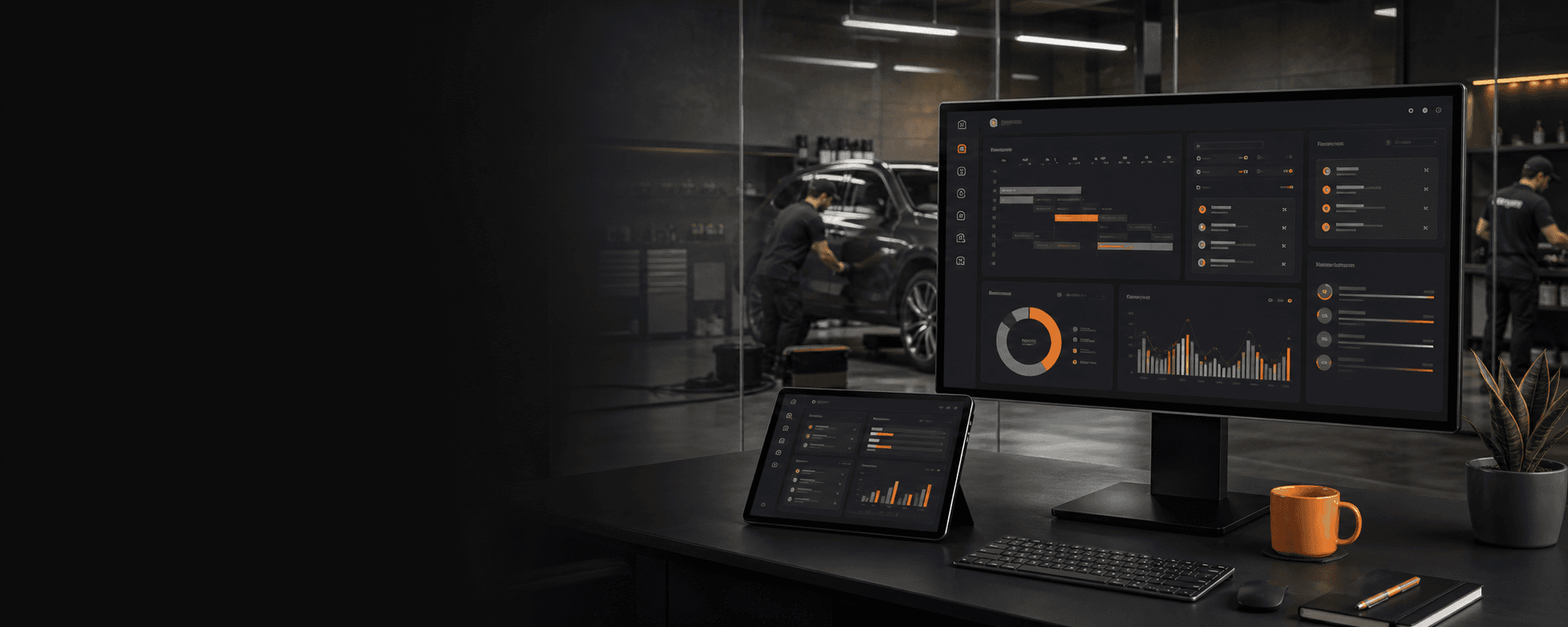 Painel de gestão em uma empresa de estética automotiva